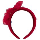 Girls Red Pearl Velvet Headband, 2, hi-res
