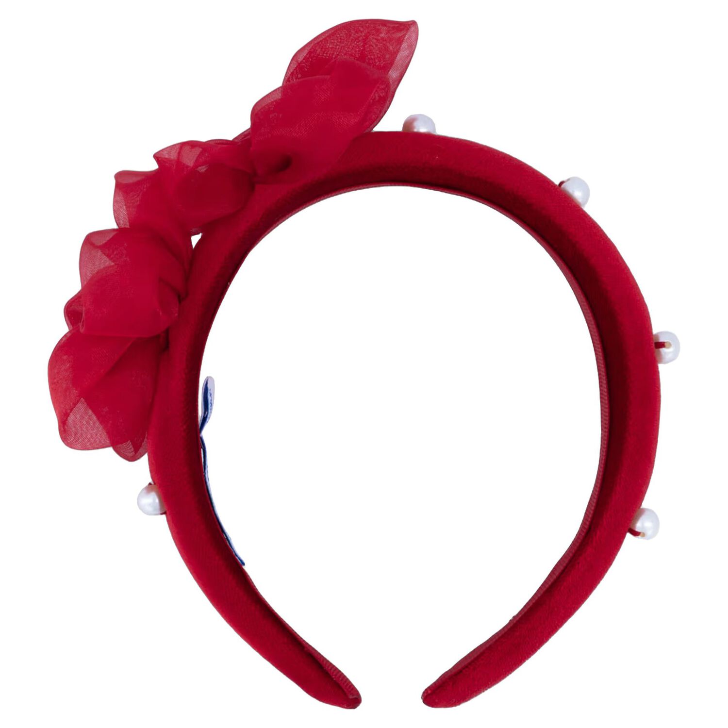 Girls Red Pearl Velvet Headband, 2, hi-res