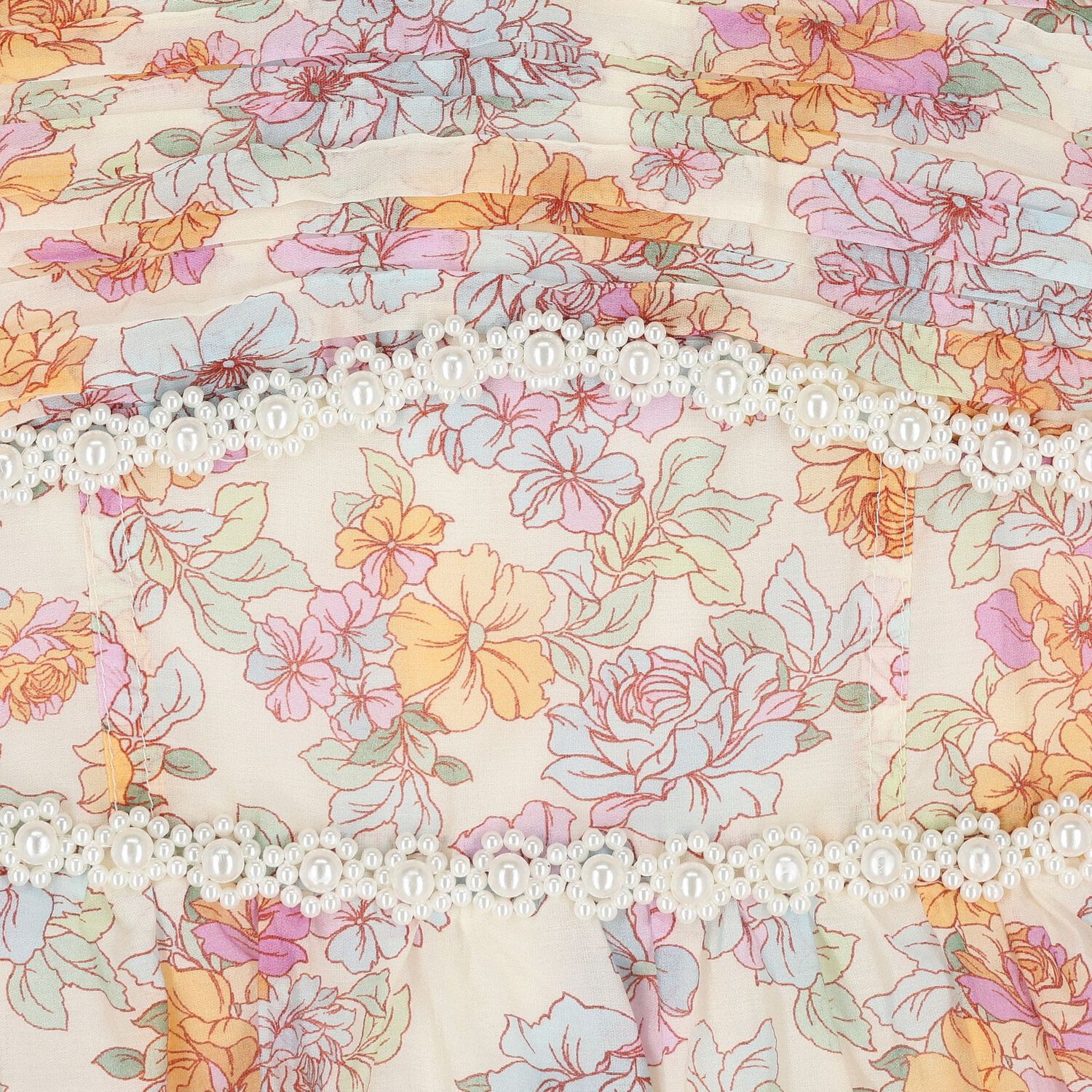 Girls Ivory Floral Dress, 1, hi-res