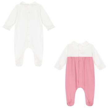 Baby Girls White & Pink Babygrows ( 2-Pack )