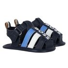 Baby Boys Navy Blue Logo Sandals, 1, hi-res