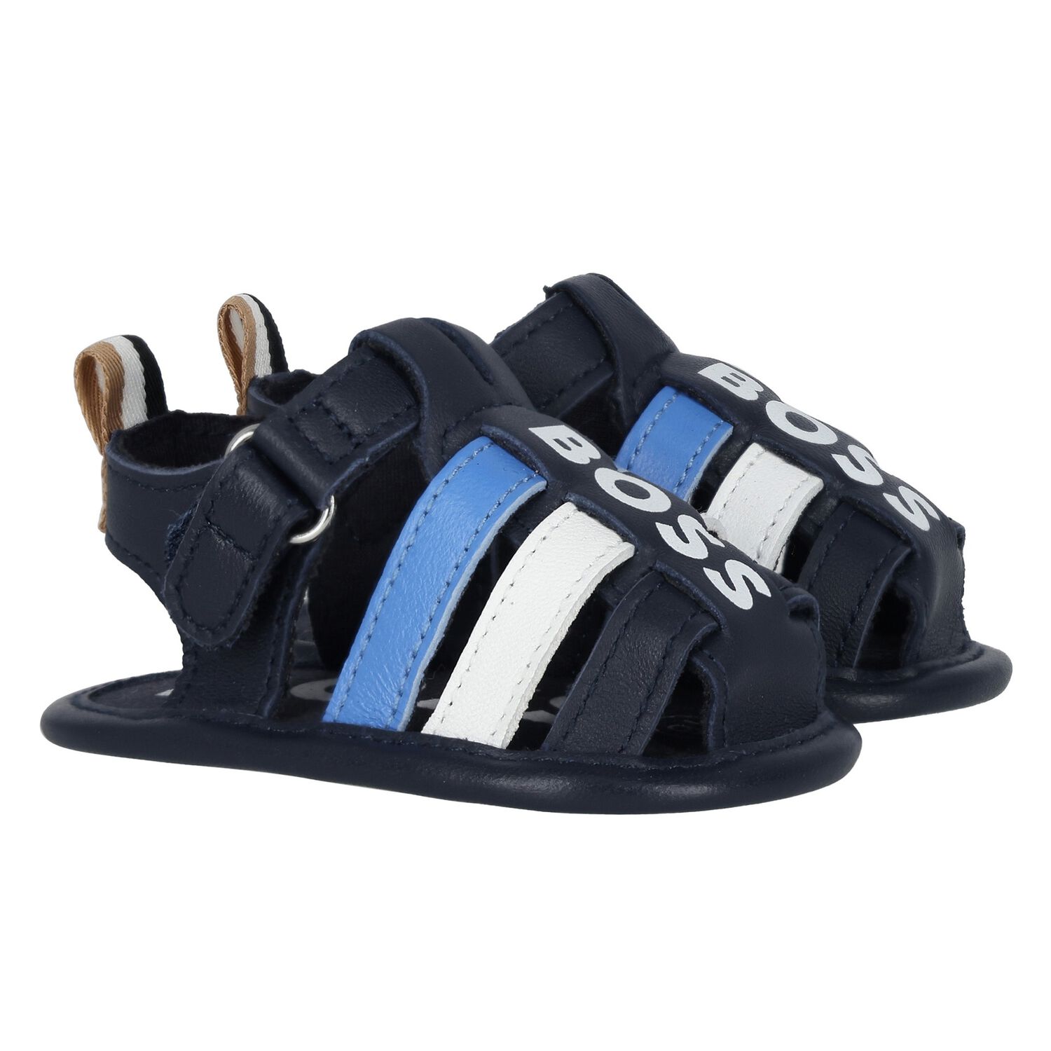 Baby Boys Navy Blue Logo Sandals, 1, hi-res