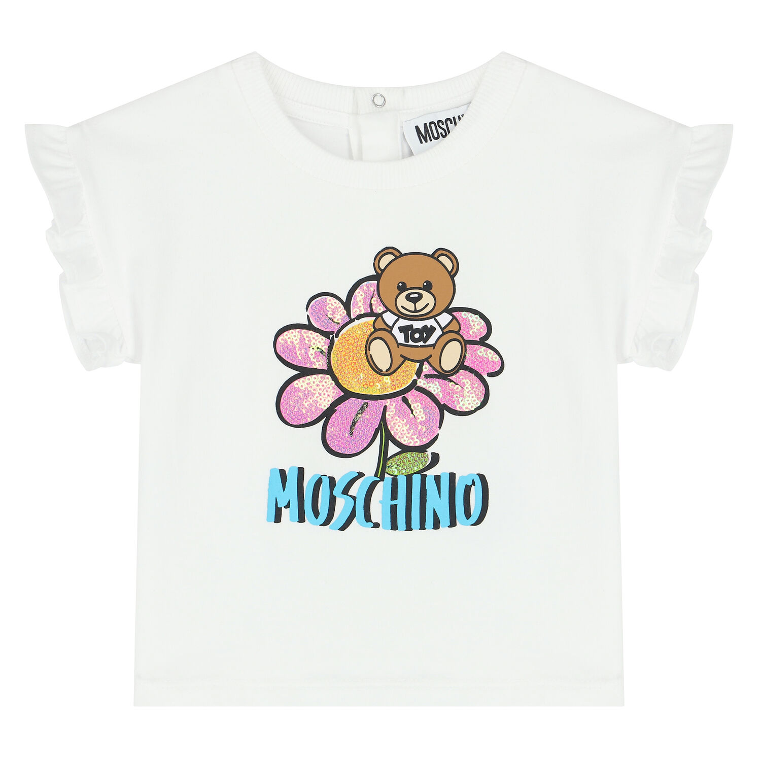 Younger Girls White & Pink Teddy Logo Shorts Set, 1, hi-res