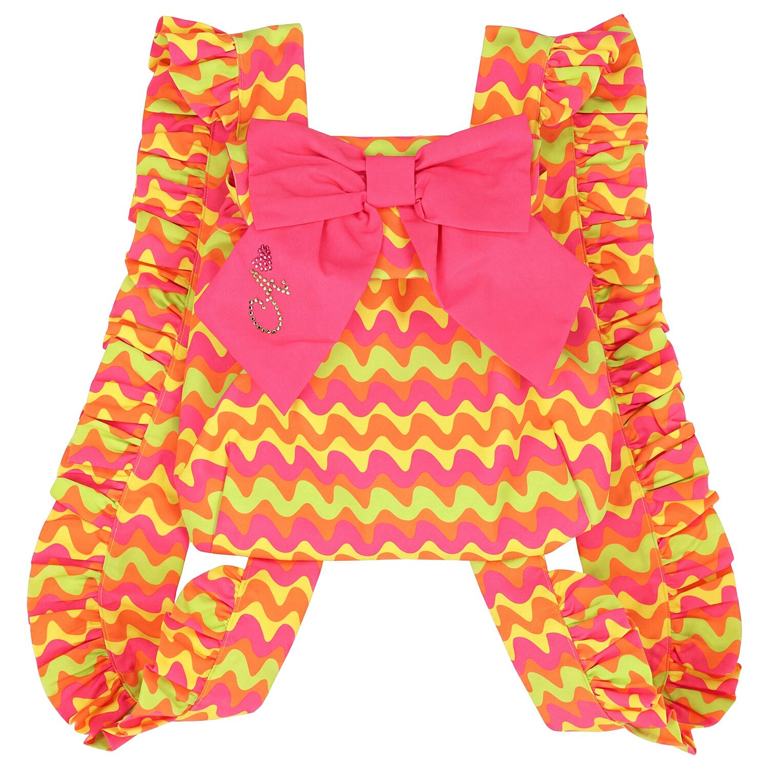 Girls Pink, Orange & Yellow Ruffle Backpack, 1, hi-res