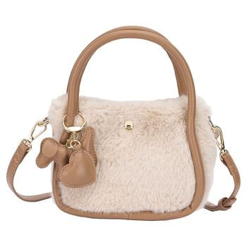 Girls Beige Faux Fur Handbag ( 13cm )