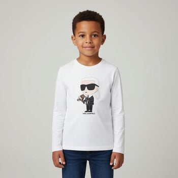 Boys White Ikonik Karl Long Sleeve Top