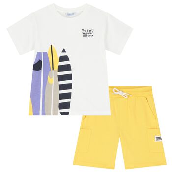Boys White & Yellow Shorts Set