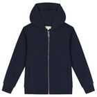 Girls Navy Blue Logo Hooded Zip Up Top, 2, hi-res
