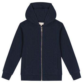 Girls Navy Blue Logo Hooded Zip Up Top