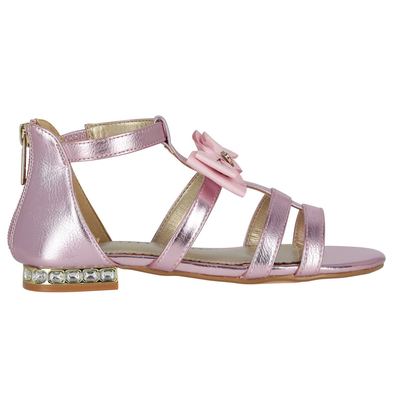 Girls Pink Diamante Bow Sandals, 2, hi-res