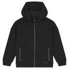 Boys Black Hooded Zip Up Top , 1, hi-res