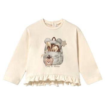 Younger Girls Ivory Bag Ruffled Long Sleeve Top