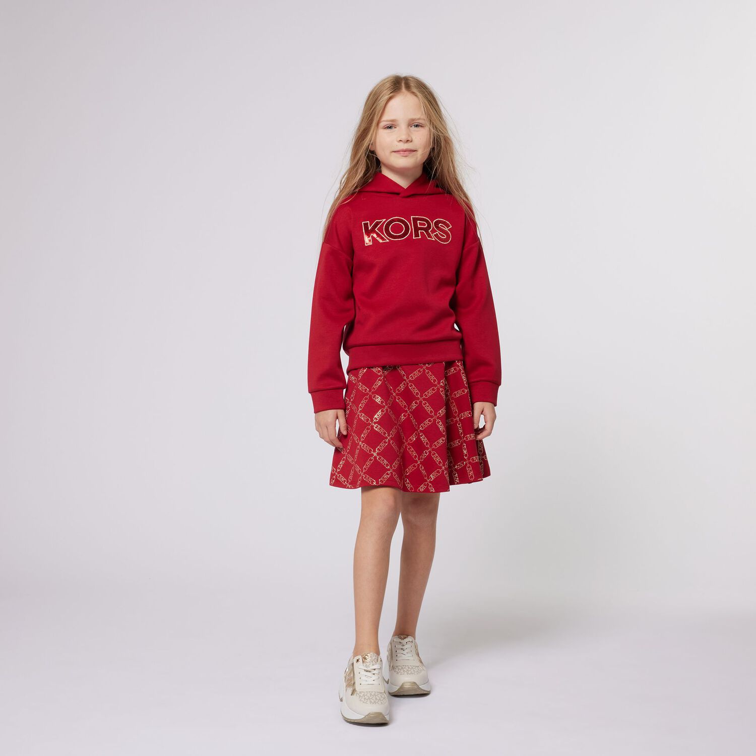 Girls Red Logo Hooded Top, 1, hi-res