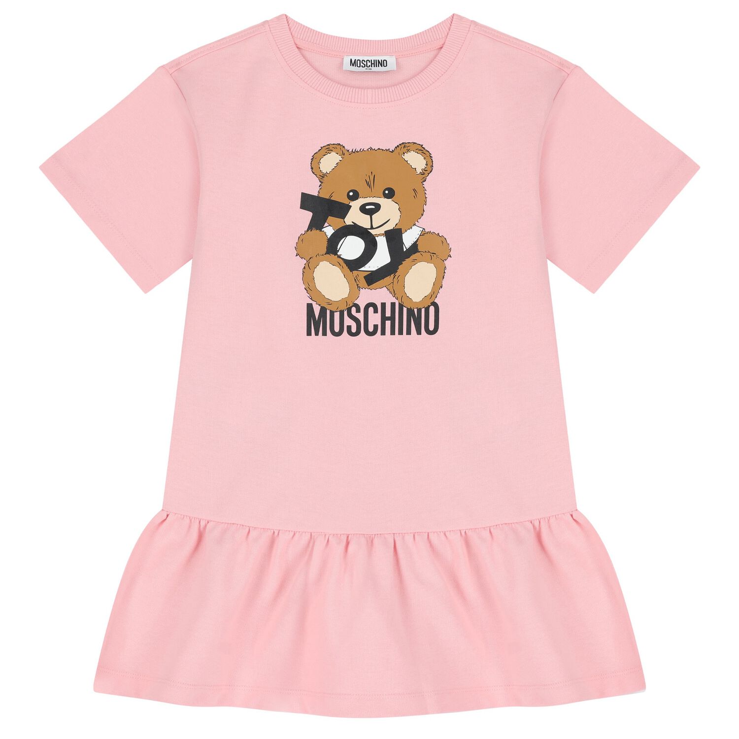 Girls Pink Teddy Bear Logo Dress, 3, hi-res