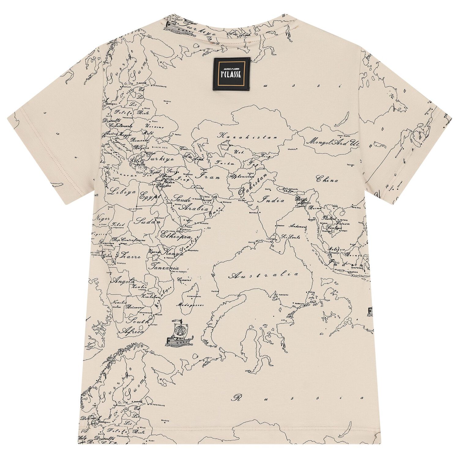 Boys Beige Compass Geo Map T-Shirt, 1, hi-res