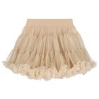 Girls Beige & Gold Tule Skirt, 14, hi-res