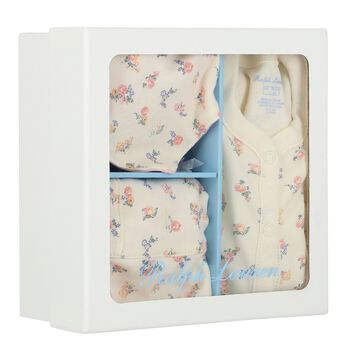 Baby Girls Ivory & Pink Floral Romper Gift Set