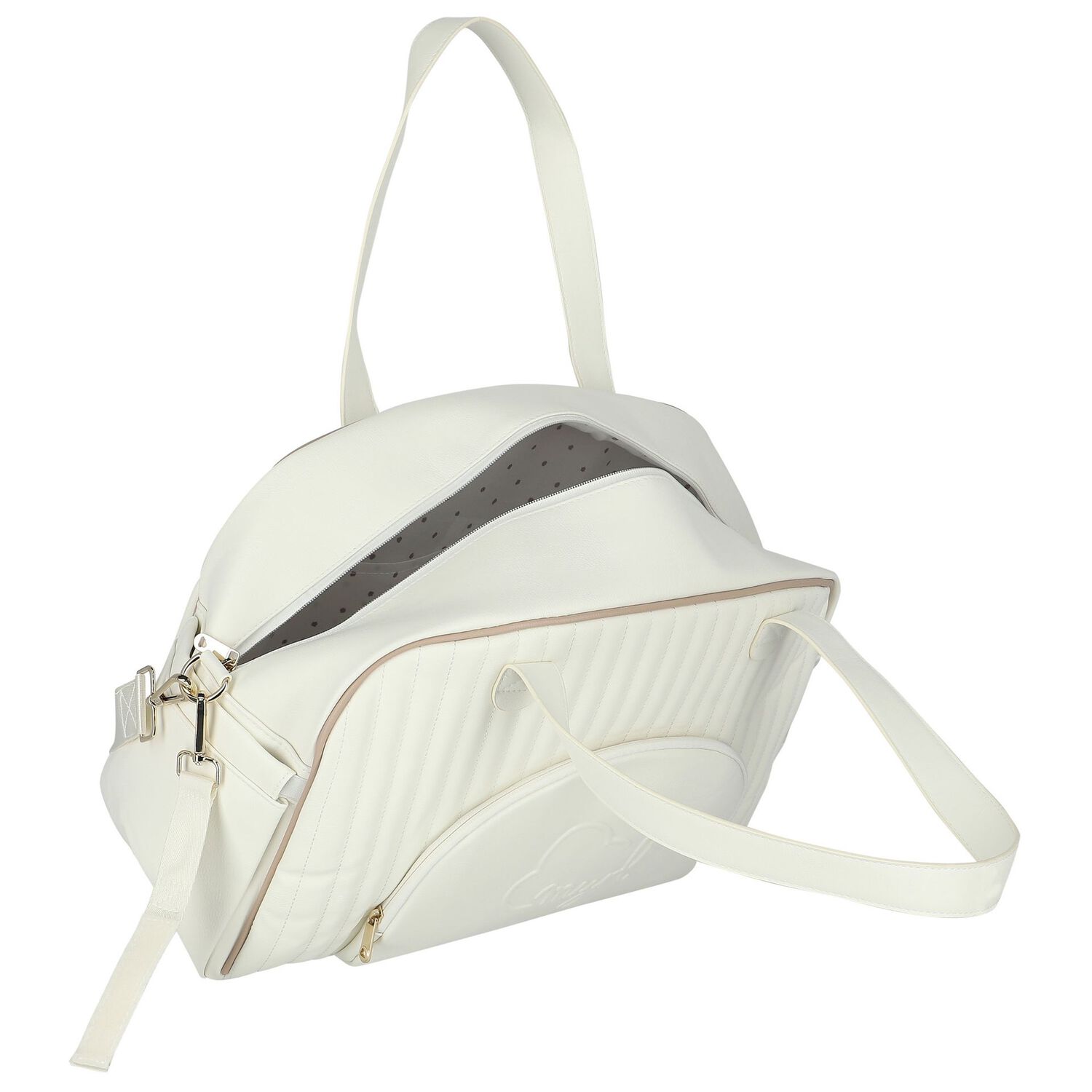 Ivory Faux Leather Quilted Baby Changing Bag, 2, hi-res image number null