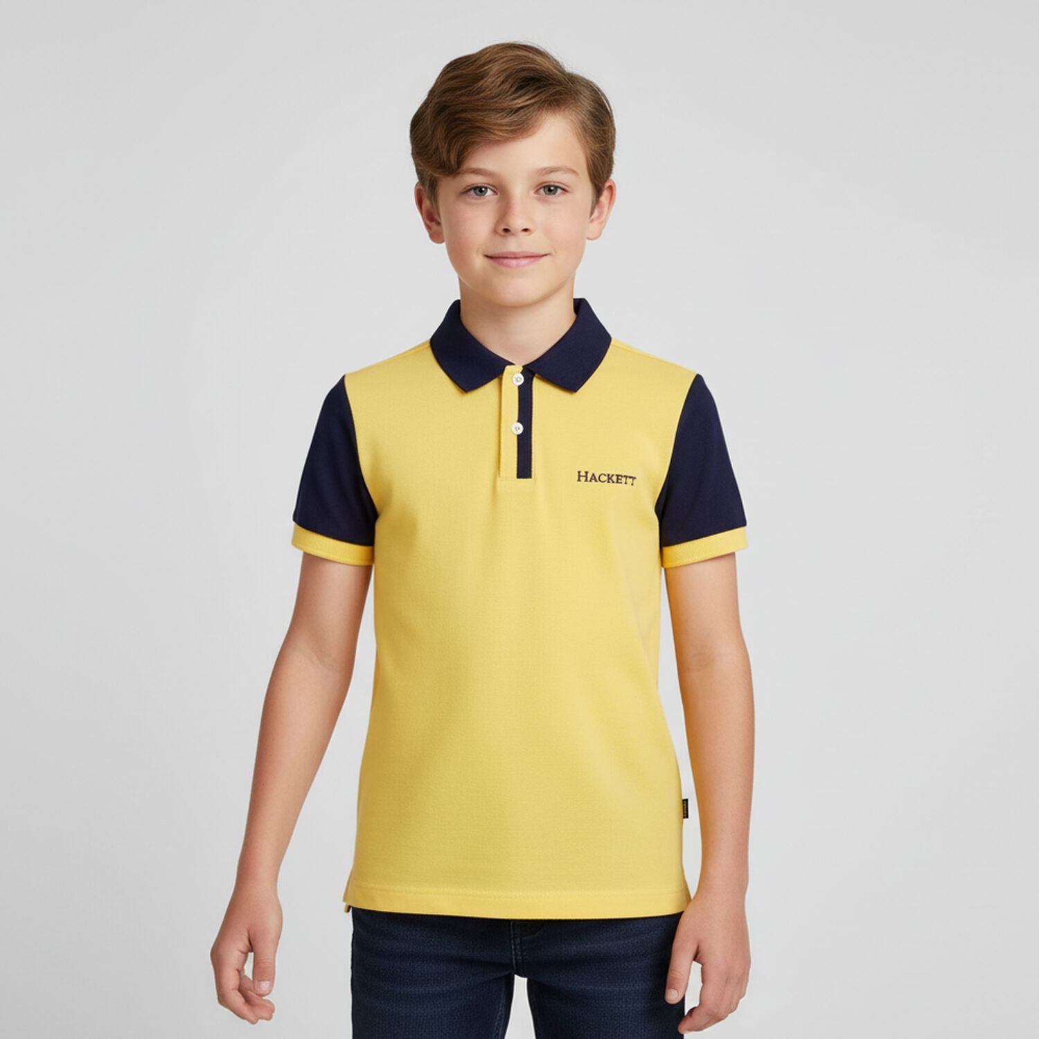 Boys Yellow & Navy Blue Logo Polo Shirt, 1, hi-res image number null