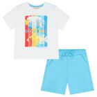 Boys White & Blue Fish Shorts Set, 1, hi-res