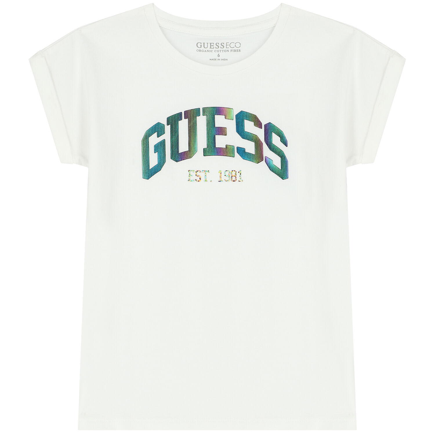 Girls Ivory Iridescent Logo T-Shirt, 1, hi-res