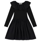 Girls Black Ruffled Long Sleeve Dress, 1, hi-res