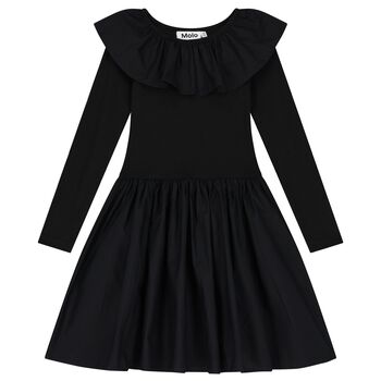 Girls Black Ruffled Long Sleeve Dress