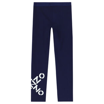 Girls Navy Logo Leggings