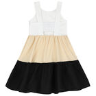 Girls White, Black & Beige Dress, 2, hi-res