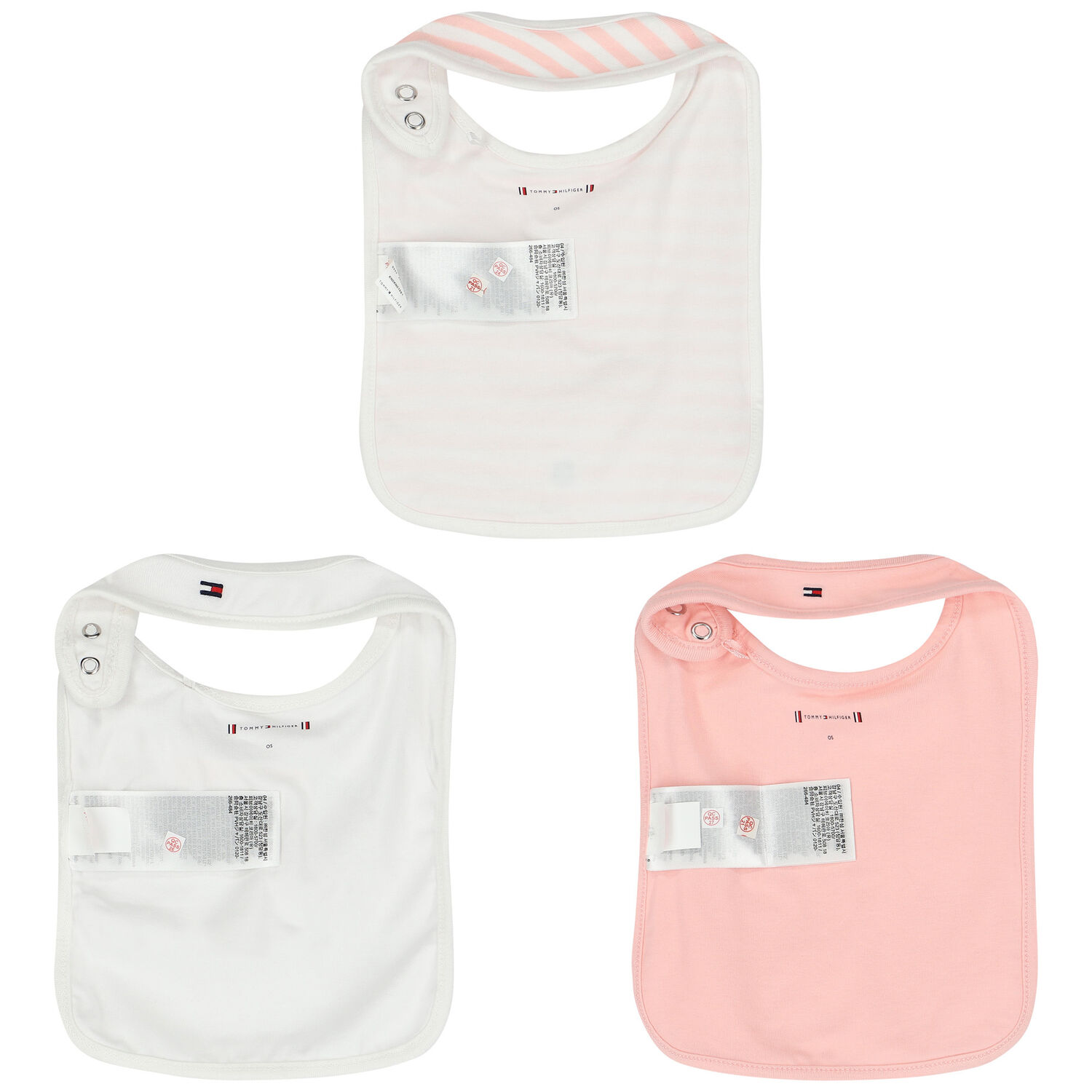 Baby Girls Pink & White Logo Bibs (3-Pack), 1, hi-res image number null