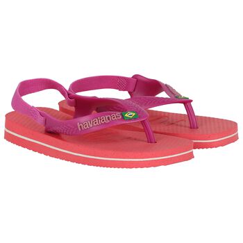 Younger Girls Pink Logo Flip Flops