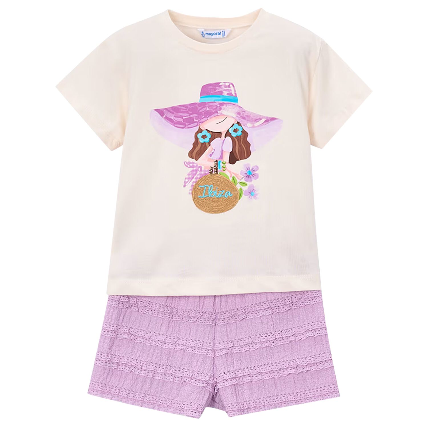 Girls Ivory & Lilac Shorts Set, 3, hi-res