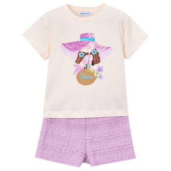 Girls Ivory & Lilac Shorts Set