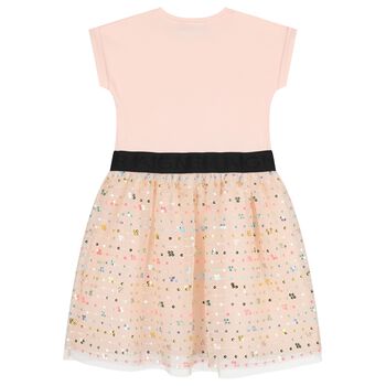 Girls Pink Logo Sequin Dress