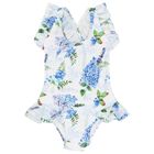 Girls White & Blue Floral Swimsuit, 1, hi-res