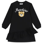 Girls Black Teddy Bear Logo Dress, 1, hi-res