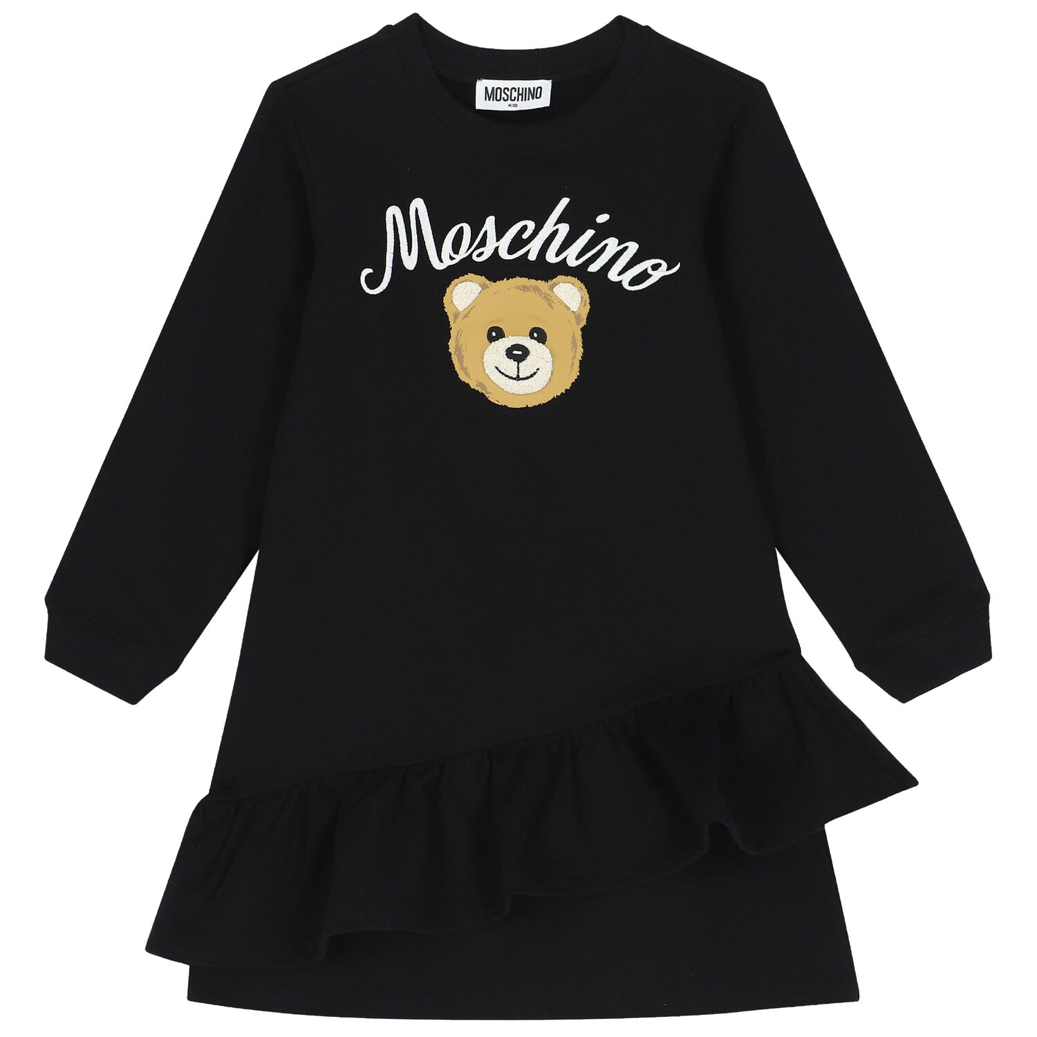 Girls Black Teddy Bear Logo Dress, 1, hi-res