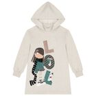 Girls Beige Hooded Sweatshirt Dress, 1, hi-res
