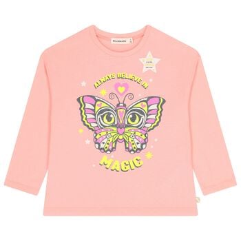 Girls Pink Butterfly Long Sleeve Top