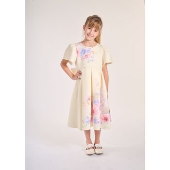 Girls Yellow Floral Satin Dress