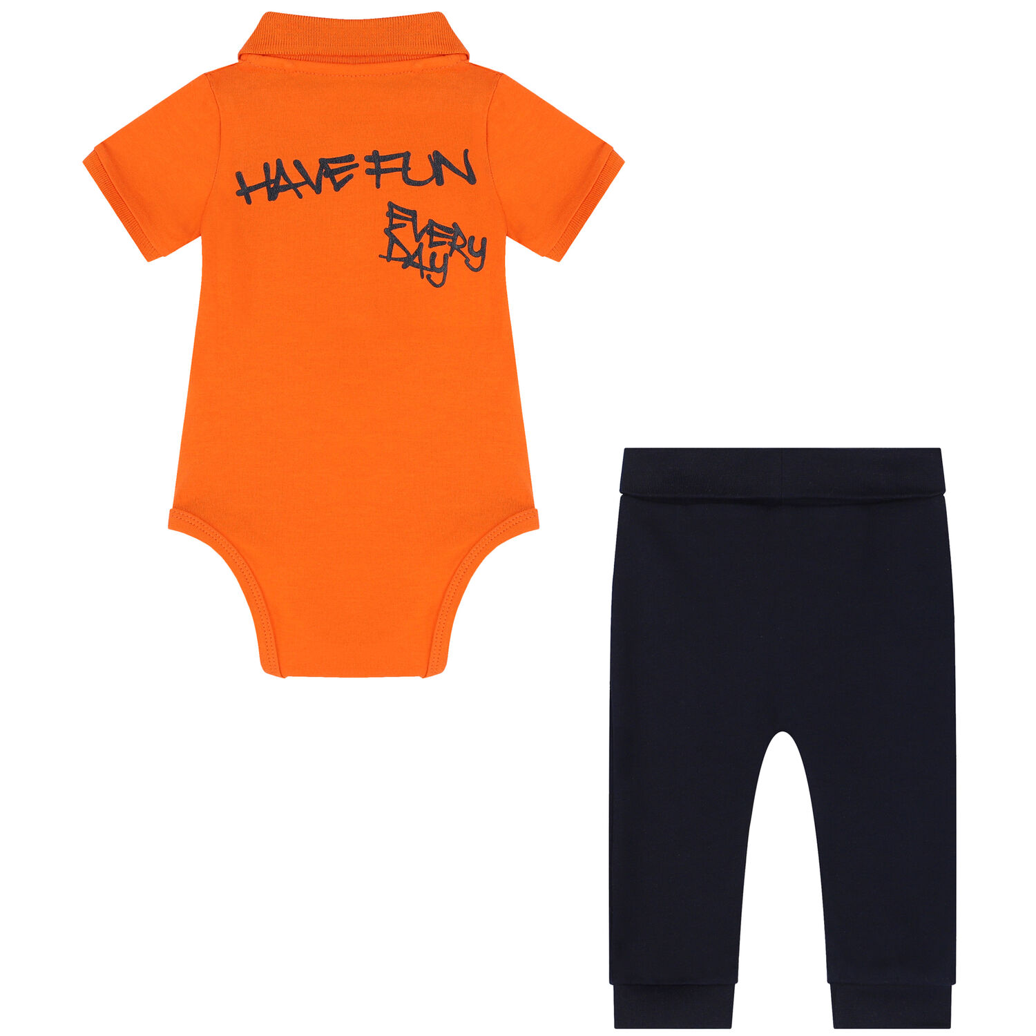 Baby Boys Orange & Navy Blue Bodysuit Set, 1, hi-res