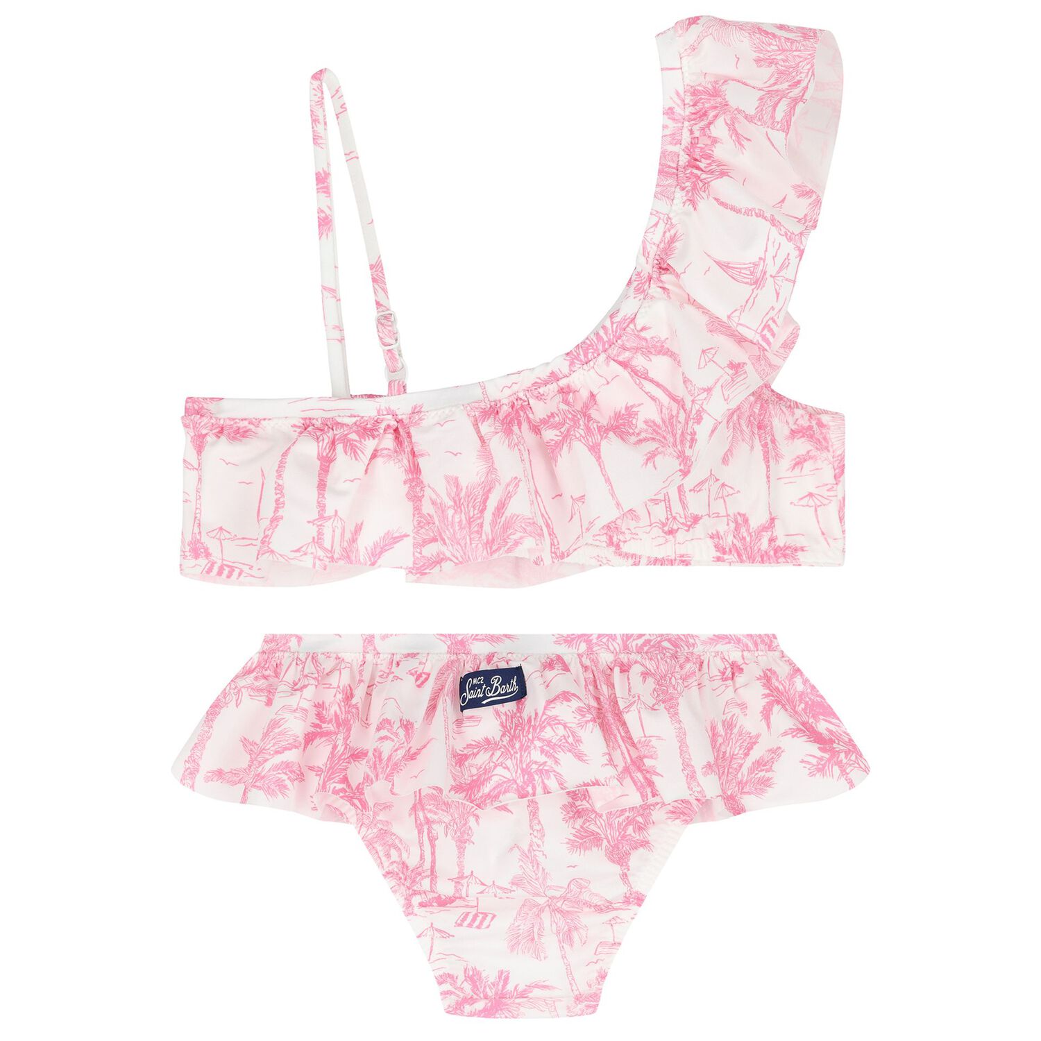 Girls White & Pink Palm Tree Bikini, 1, hi-res image number null