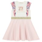 Girls Ivory & Pink Ruffled Dress, 2, hi-res