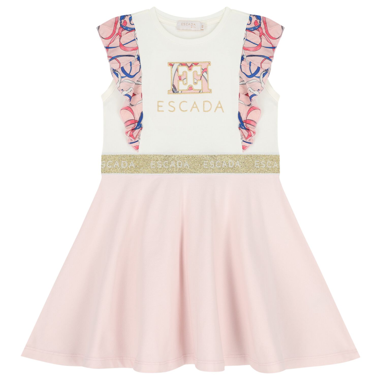 Girls Ivory & Pink Ruffled Dress, 2, hi-res