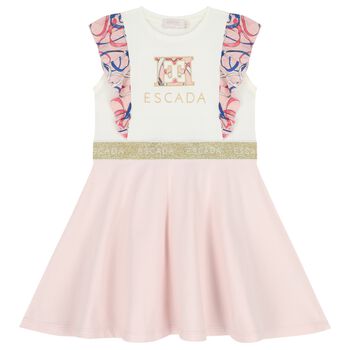 Girls Ivory & Pink Ruffled Dress