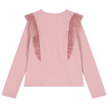 Girls Pink Glittery Tulle Long Sleeve Top