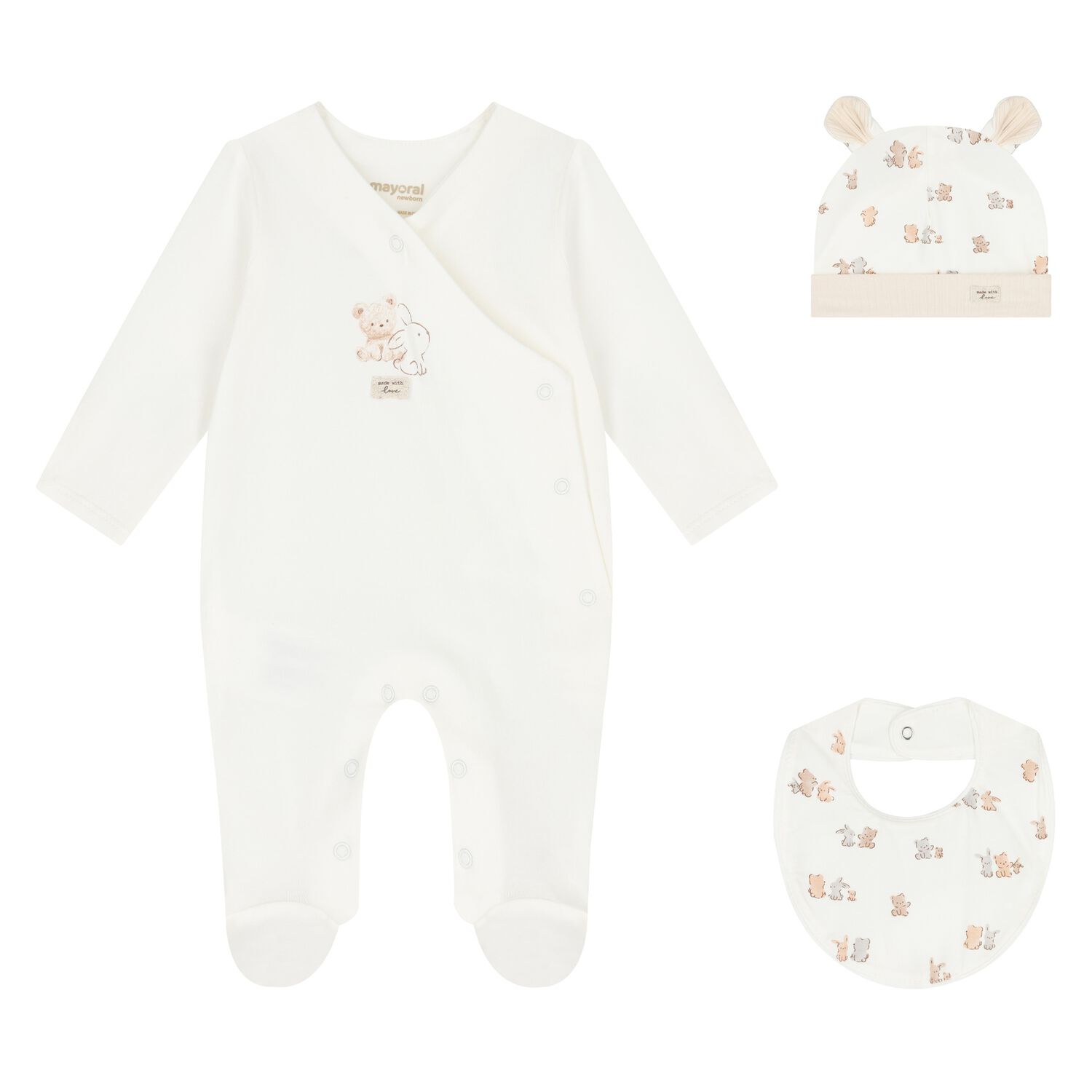 Ivory & Beige Babygrow Gift Set (3 Piece), 3, hi-res