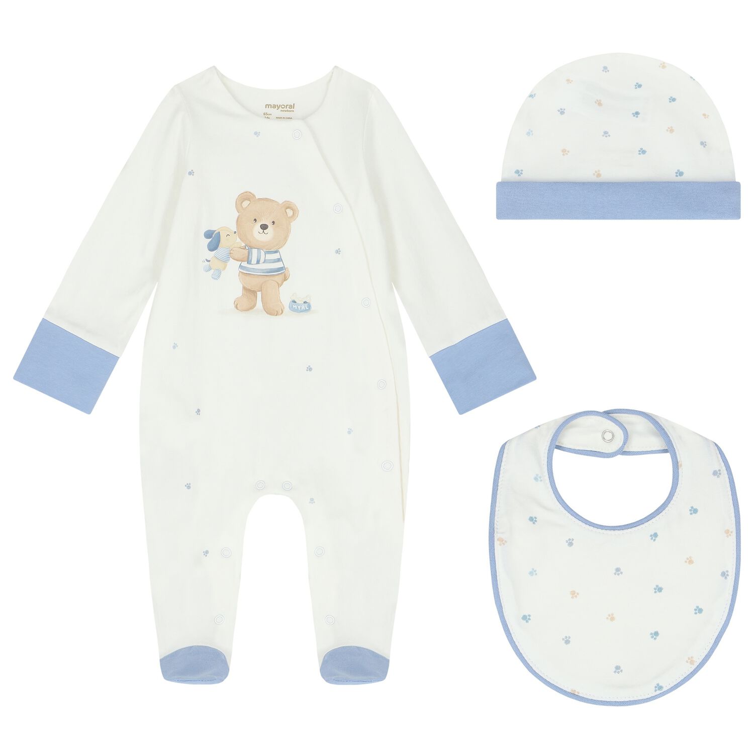 Baby Boys White & Blue Teddy Bear Babygrow Gift Set, 2, hi-res image number null