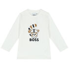 Younger Boys White Logo Long Sleeve Top, 1, hi-res