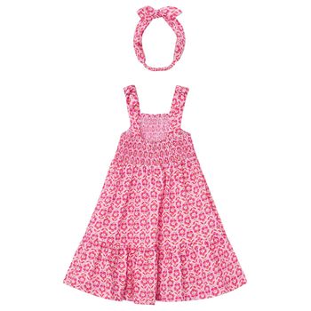 Girls Pink Floral Smocked Dress Set